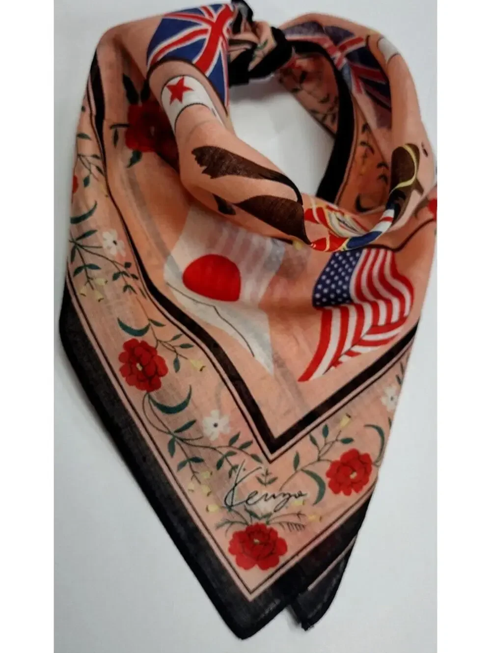 Kenzo Horse Cotton Scarf Handkerchief Flags JAPAN USA FRANCE ENGLAND Dandy Look